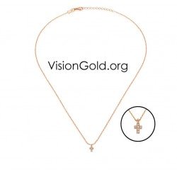 VisionGold.org® Collar Pequeña Cruz - Collar de cadena con diseño de cruz y piedras de circonio 0078.